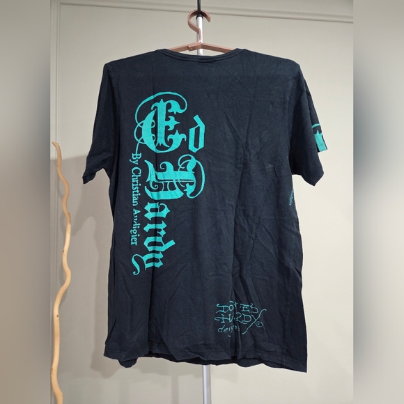 Ed Hardy Black Graphic Embellished Rhinestone T-Shirt for Men Sz.L - Picture 3 of 10
